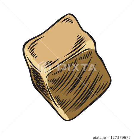Maca root cube piece vector sketch, hand drawn cut brown tuber superfood, organic seasoning, condiment ingredient 127379673