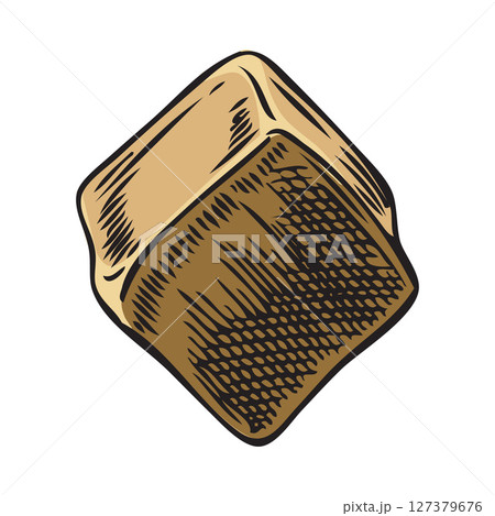 Maca root cube piece sketch vector icon, hand drawn cut brown tuber superfood, organic seasoning, condiment ingredient 127379676