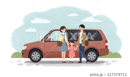 最高の思い出を乗せて！家族と車で出発する楽しいドライブ 127379711