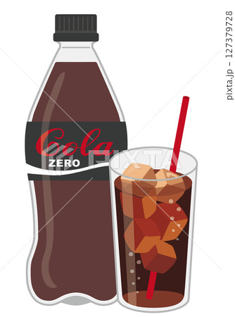 ソフトドリンク_コーラ　ゼロカロリー（ペットボトルとグラス） 127379728