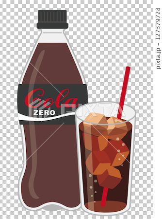 ソフトドリンク_コーラ　ゼロカロリー（ペットボトルとグラス） 127379728