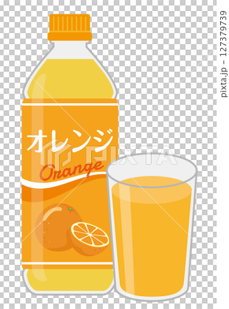 ソフトドリンク_オレンジジュース（ペットボトルとグラス） 127379739