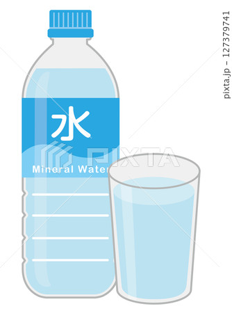ソフトドリンク_水（ペットボトルとグラス） 127379741