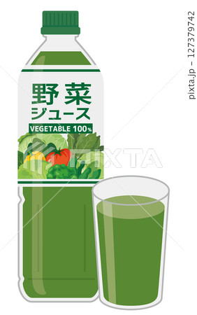 ソフトドリンク_野菜ジュース（ペットボトルとグラス） 127379742
