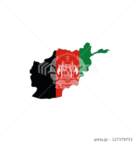 Afghanistan - national flag in a shape of country map silhouette with thin black outline. Simple flat vector icon. 127379753