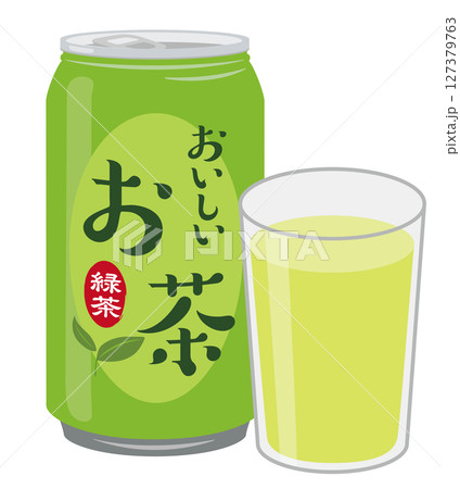 缶ジュース_緑茶（缶とグラス） 127379763