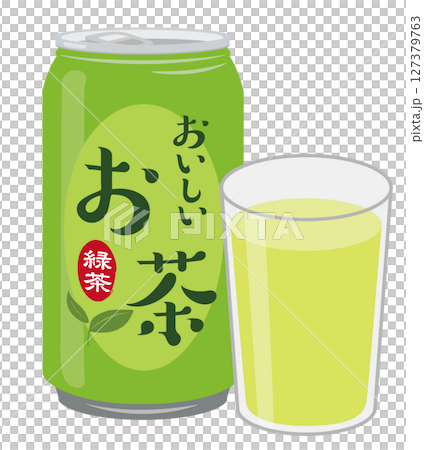 缶ジュース_緑茶（缶とグラス） 127379763