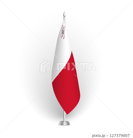 Malta flag - 3D standard conference flag hanging on ground flagpole. Usable for summit, indoor meeting, board room, government office, press room or reception. Vector flag with shading Malta flag - 3D standard conference flag hanging on ground flagpole. Usable for summit, indoor meeting, board room, government office, press room or reception. Vector flag with shading 127379807