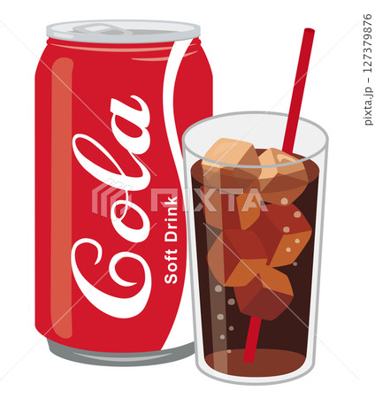 缶ジュース_コーラ（缶とグラス） 127379876