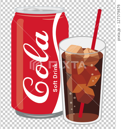 缶ジュース_コーラ（缶とグラス） 127379876