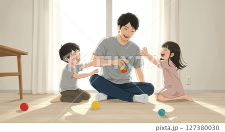 喜びあふれる時間!父親と子供が公園で遊ぶ日常風景 喜びあふれる時間!父親と子供が公園で遊ぶ日常風景 127380030