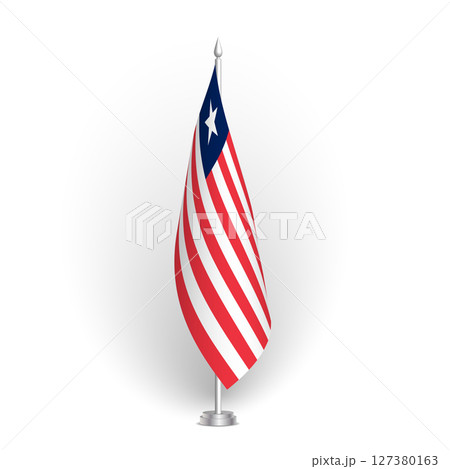 Liberia flag - 3D standard conference flag hanging on ground flagpole. Usable for summit, indoor meeting, board room, government office, press room or reception. Vector flag with shading 127380163