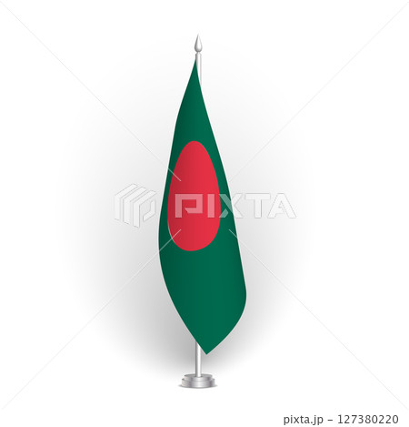 Bangladesh flag - 3D standard conference flag hanging on ground flagpole. Usable for summit, indoor meeting, board room, government office, press room or reception. Vector flag with shading 127380220