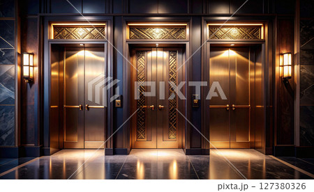 elevator doors with intricate brass inlay. Background concept. Generated Image 127380326