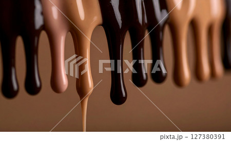 Ceramic glaze drips frozen mid flow in variety colour tones. Background concept. Generated Image 127380391