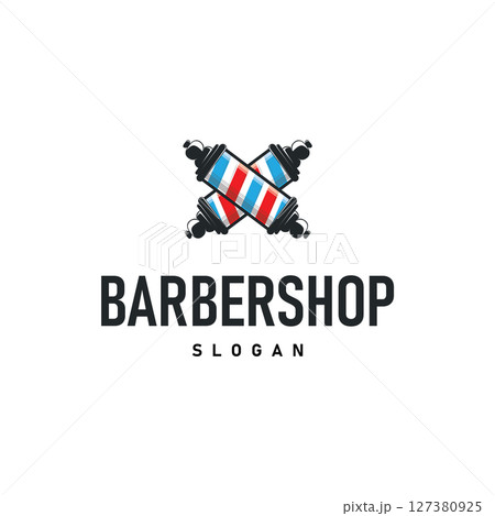 barbershop logo design concept of a barber shop with a vintage retro concept of scissors and razors also a cool and minimalist barbershop tube icon illustration of a symbol template 127380925