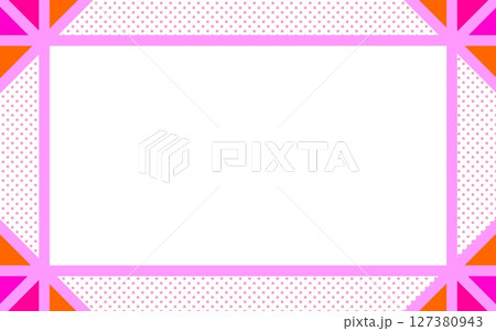 フレーム　白背景　ドット　三角形　ピンク　オレンジ色 127380943