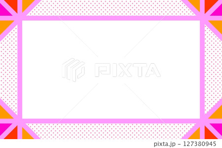 フレーム　白背景　ドット　三角形　ピンク　オレンジ色 127380945
