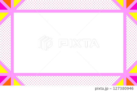 フレーム　白背景　ドット　三角形　ピンク　オレンジ色 127380946