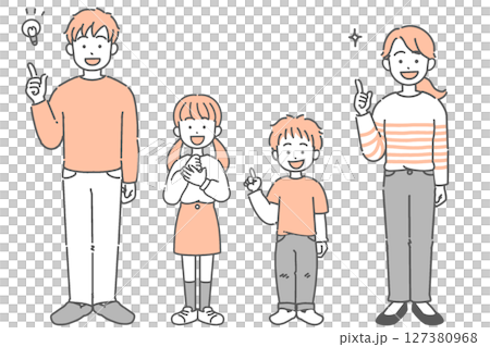 父母與孩子兩代家庭做手勢的插畫集 127380968