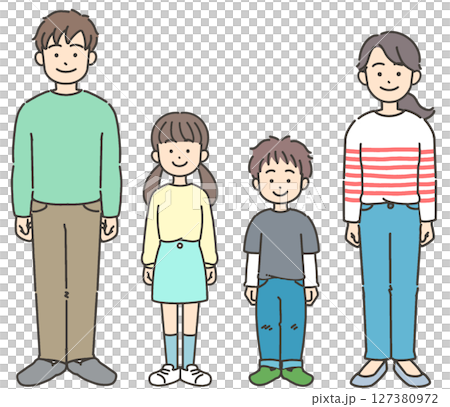 Illustration set of a two-generation family of father, mother and child standing 127380972