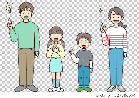Illustration set of a two-generation family of parents and children making hand signs 127380974