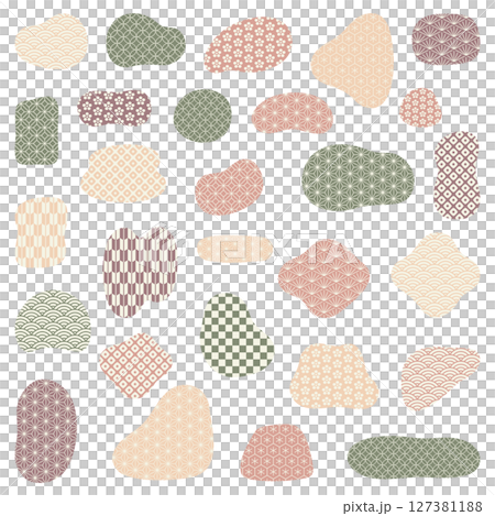 Japanese pattern fluid shapes, abstract shape design material. 127381188