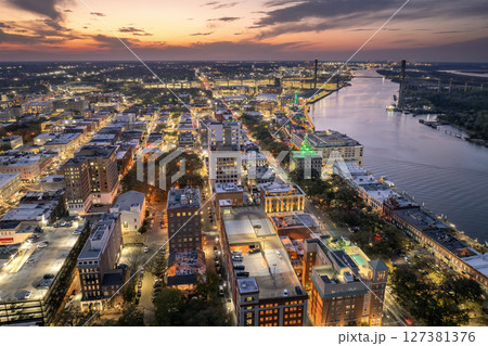 Savannah, Georgia. Urban landscape of old historical city. USA cityscape at sunset Savannah, Georgia. Urban landscape of old historical city. USA cityscape at sunset 127381376