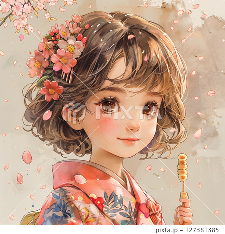 桜舞う春の日に微笑む少女 127381385