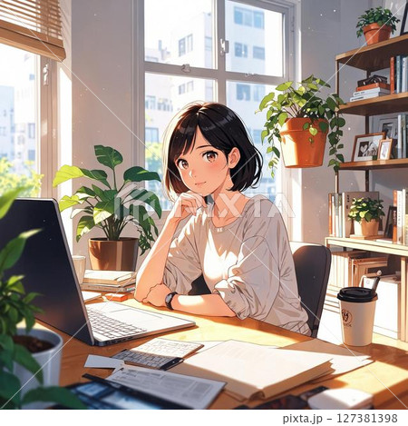 オンライン学習中の女性のイラスト 127381398