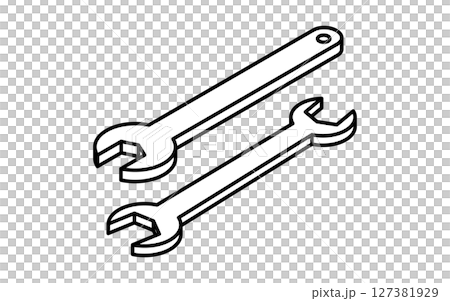 Spanner, simple and cute isometric black and white line drawing icon 127381929