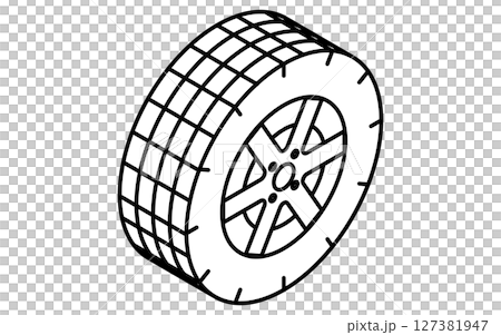 Tire, simple and cute isometric black and white line drawing icon 127381947