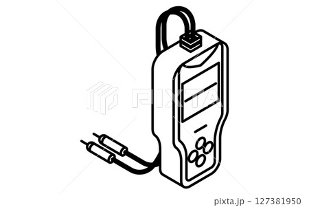 バッテリーテスター、シンプルでかわいいアイソメトリックの白黒線画アイコン バッテリーテスター、シンプルでかわいいアイソメトリックの白黒線画アイコン 127381950