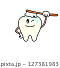 歯ブラシを持った歯のイラスト 127381983
