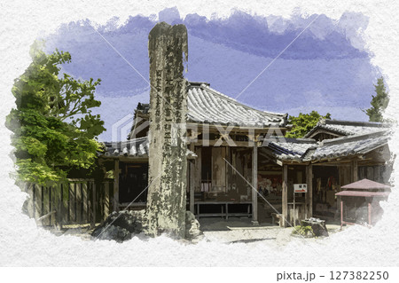 水彩画風　四国八十八箇所15番　国分寺　烏瑟沙摩明王堂　徳島県徳島市 127382250