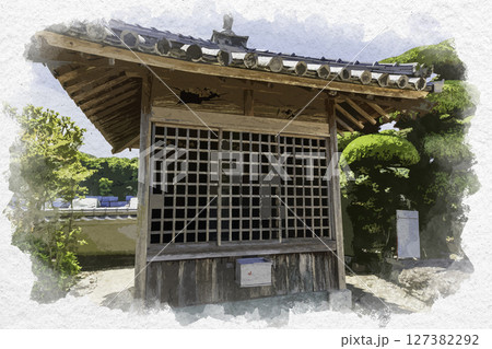 水彩画風　四国八十八箇所15番　国分寺　地蔵堂　徳島県徳島市 127382292