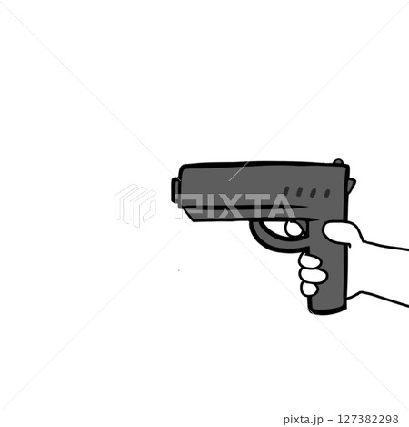 シンプル　拳銃　銃　ピストル　持つ　手　 127382298