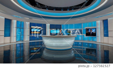 和の静謐を湛えた報道スタジオ背景―人物合成にも最適な空間美 和の静謐を湛えた報道スタジオ背景―人物合成にも最適な空間美 127382327