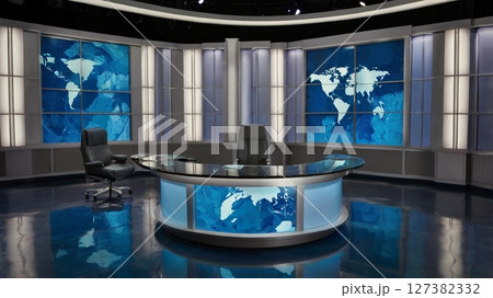 和の静謐を湛えた報道スタジオ背景―人物合成にも最適な空間美 127382332