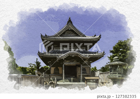 水彩画風 四国八十八箇所15番 国分寺 本堂 徳島県徳島市 水彩画風 四国八十八箇所15番 国分寺 本堂 徳島県徳島市 127382335