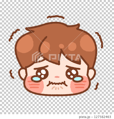 Illustration of a boy crying and shedding tears, cute expression Illustration of a boy crying and shedding tears, cute expression 127382463