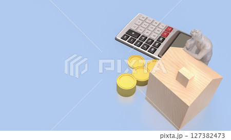 The House and coins for Building or property concept 3d Rendering. The House and coins for Building or property concept 3d Rendering. 127382473