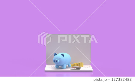 The Piggy bank and coins for earn or Business concept 3d Rendering. 127382488