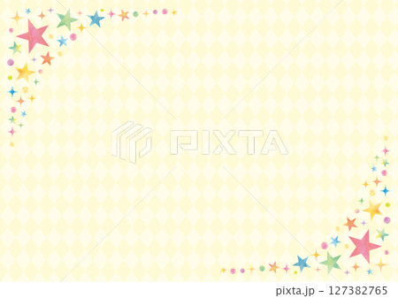 水彩風のかわいいカラフルな星とキラキラ飾りの黄色背景 127382765
