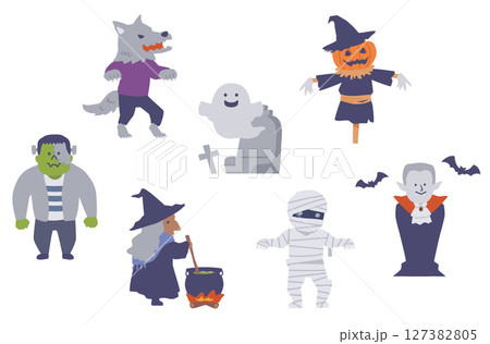 ハロウィンのモンスターのイラストセット ハロウィンのモンスターのイラストセット 127382805