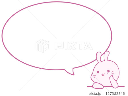 頬杖するうさぎのふきだし背景(もも色) 127382846