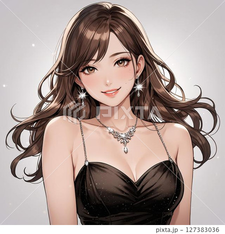 豪華なジュエリーを身に着けたキャバ嬢のイラスト 127383036