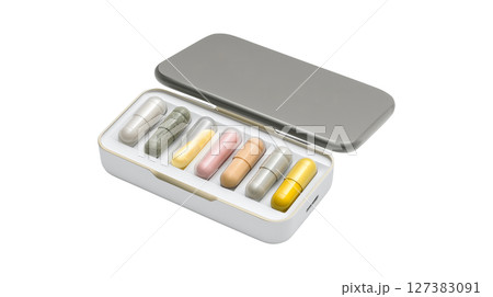 Portable pill organizer medication storage box for daily health management 127383091