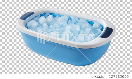 Blue ice blocks in container cooling solution for drinks and food service 127383096
