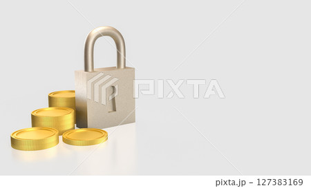The Lock and coins for Security concept 3d Rendering. The Lock and coins for Security concept 3d Rendering. 127383169